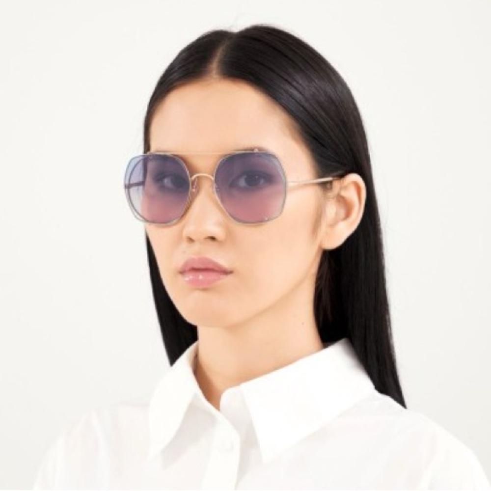 CHLOE DEMI GOLD BLUE GRADIENT SQUARE AVIATOR SUNGLASSES CH0042S - Picture 1 of 6